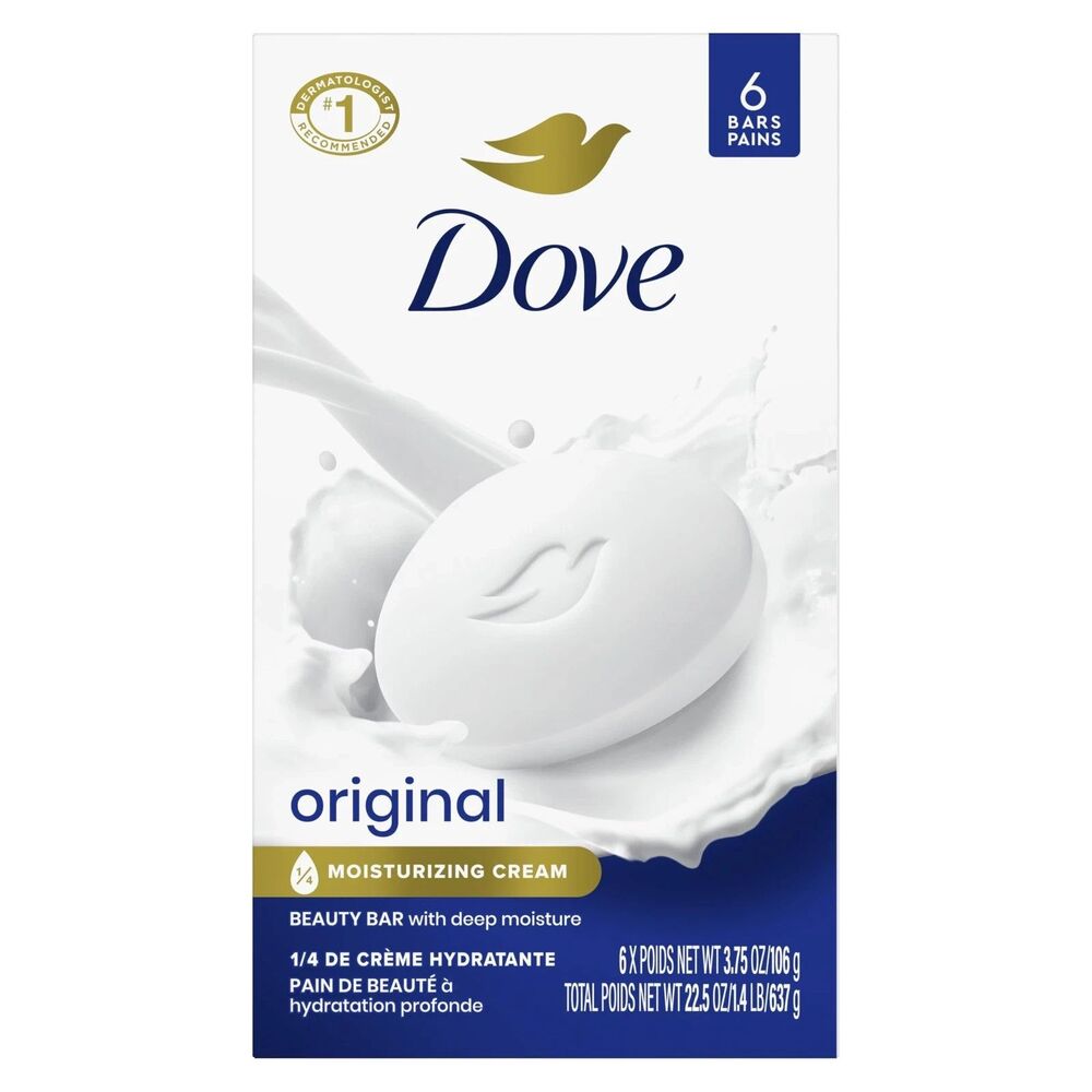 Dove Beauty Bar Soap Original, 6 Bars for Soft, 3.75 Ounce (Pack of 6) White